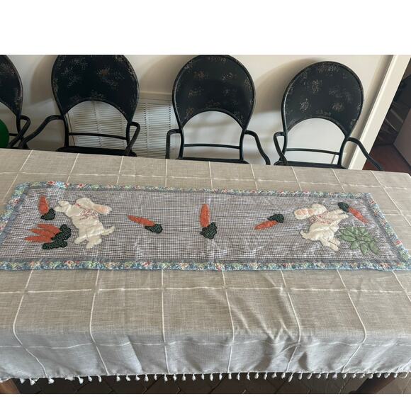 Embroidered Bunny Easter Carrot Table Runner 51" X 16" - Picture 1 of 6